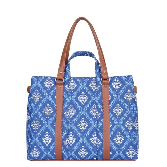 Ladies Blue Print Shoulder Tote Bag – Hand Crafted Fabric Satchel Handbags Purse - Picture 9 of 10